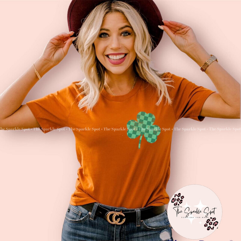 Checkered Clover Pocket Sized Graphic Screen Print Tee