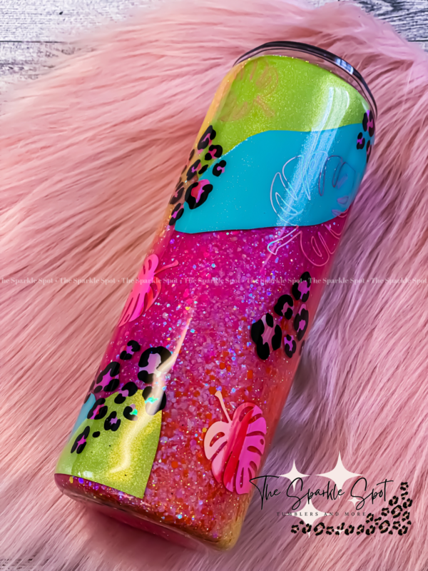 Tropical Vibes Neon Boho Leopard Glitter Tumbler *PRE-ORDER*