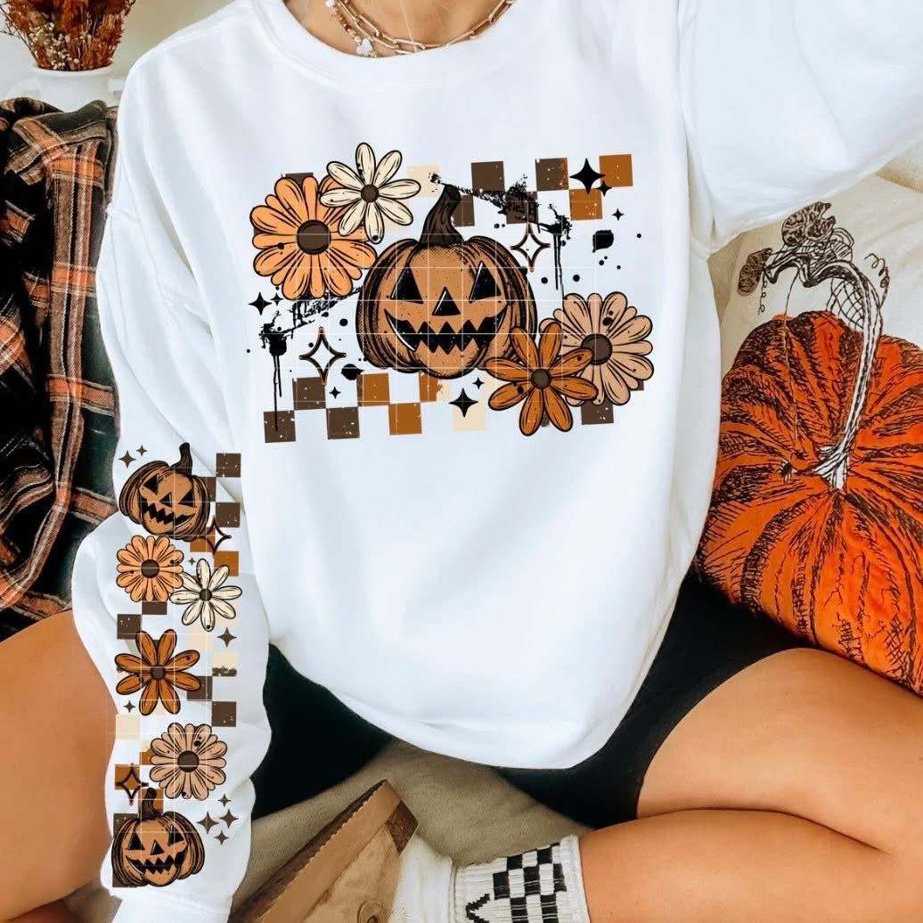Vintage Jack O Lantern Crewneck Sweatshirt With Sleeve Detail