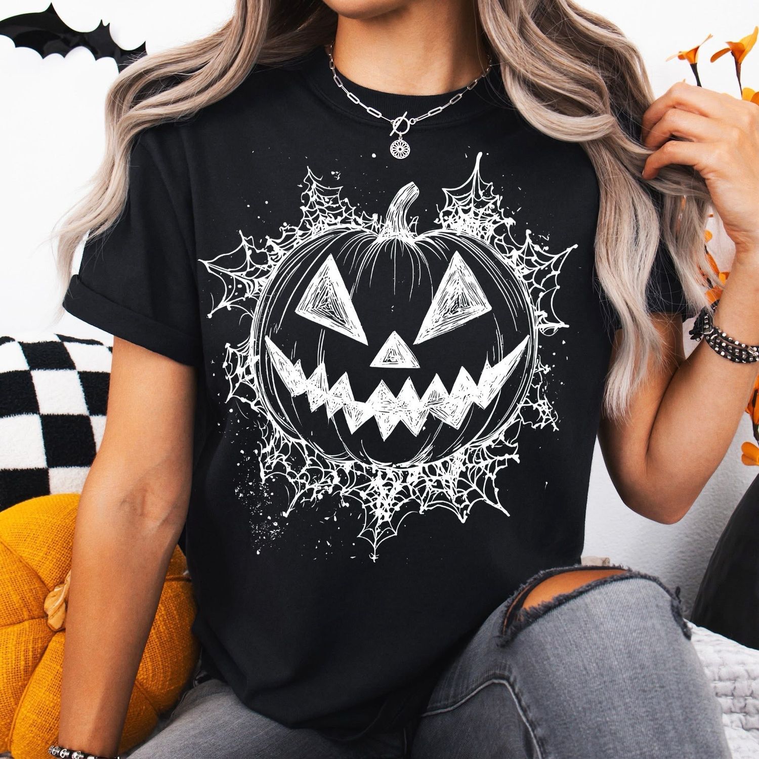 Creepy Webs Jack O Lantern Graphic Tee