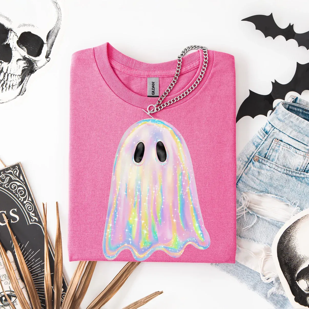 Glittery Iridescent Ghost Graphic Tee