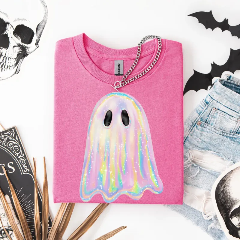 Glittery Iridescent Ghost Graphic Tee