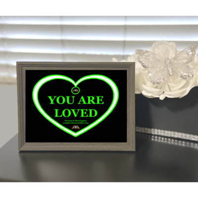 "You Are Loved" Neon Green & White Heart - Luster Print 5x7