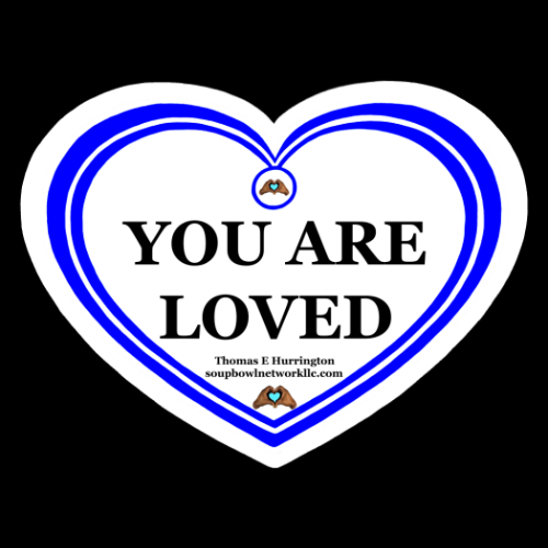 “You Are Loved” Blue / white Heart-shaped Vinyl Sticker