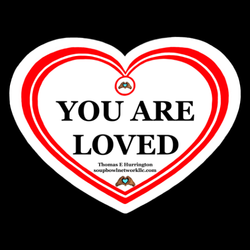 “You Are Loved” Red / white Heart-shaped Vinyl Sticker