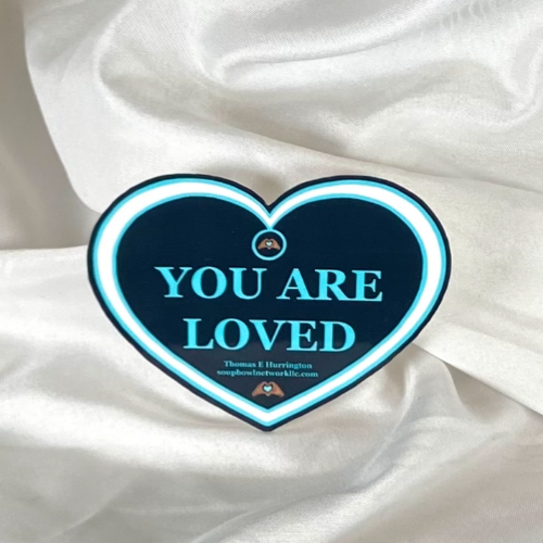 "You Are Loved" Blue Heart-shaped Vinyl Sticker