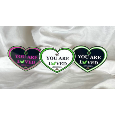 “You Are Loved” Vegan / Vegetarian 3 Pack of Heart-Shaped Vinyl Stickers