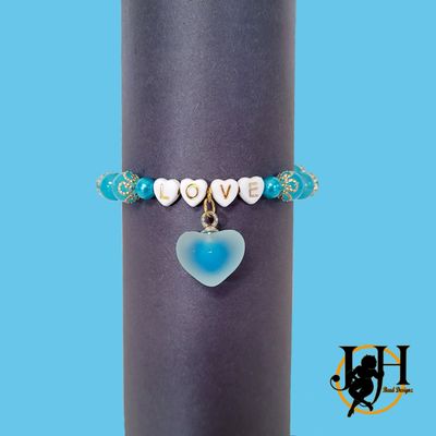 Light Blue &amp; Gold Heart Bracelet