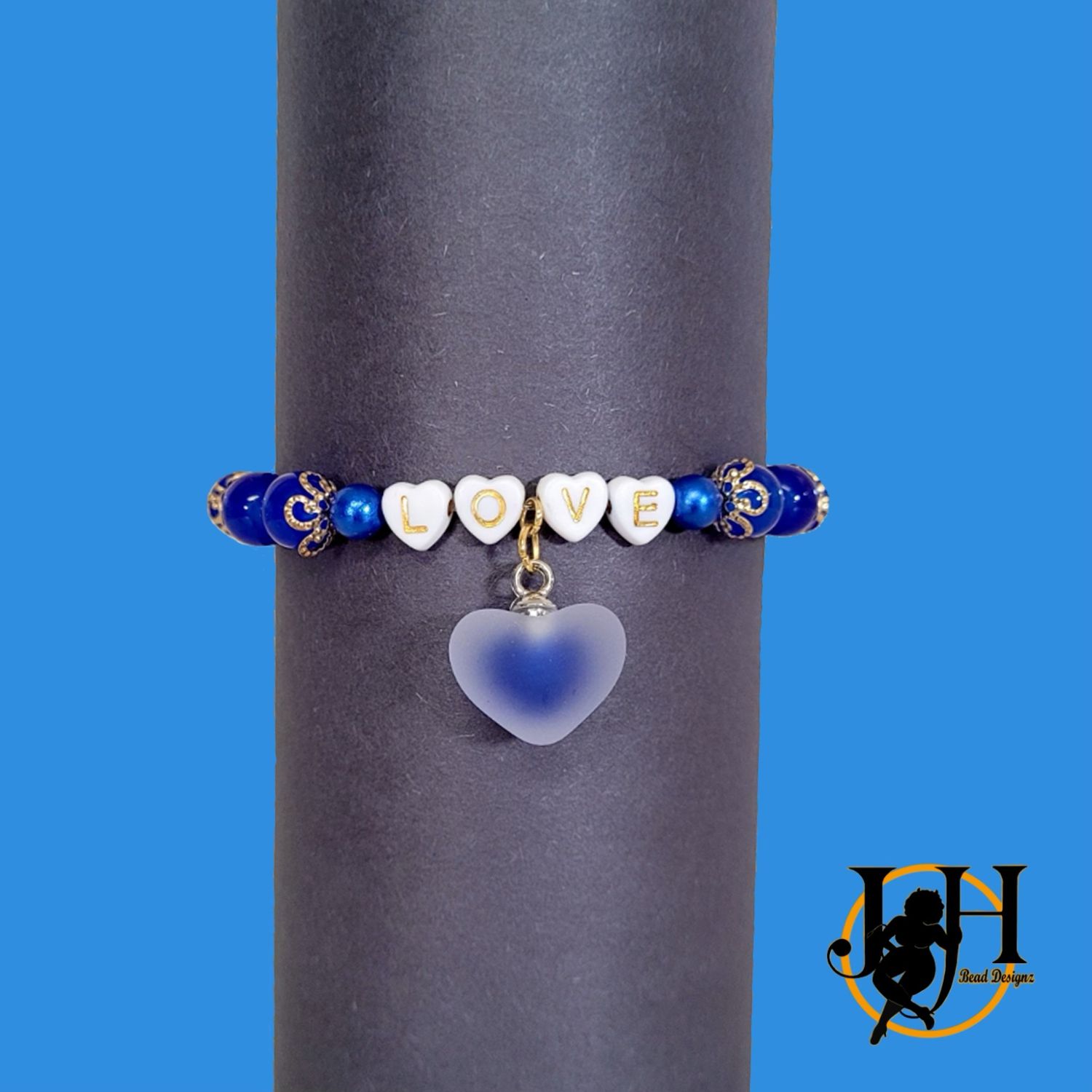 Dark Blue &amp; Gold Heart Bracelet
