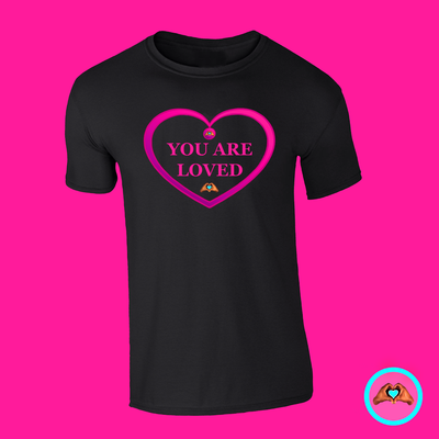 Flamingo Pink &quot;You Are Loved&quot; Heart-Shaped T-Shirt