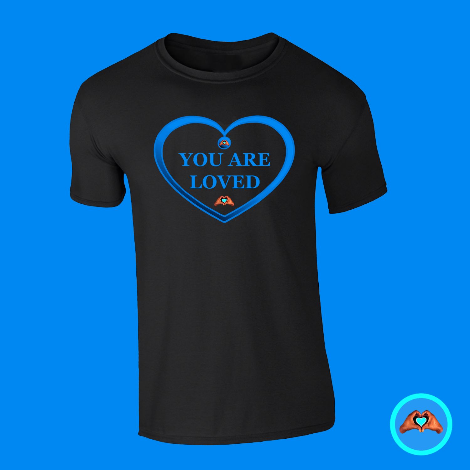 Blue “You Are Loved” Heart-Shaped T-Shirt