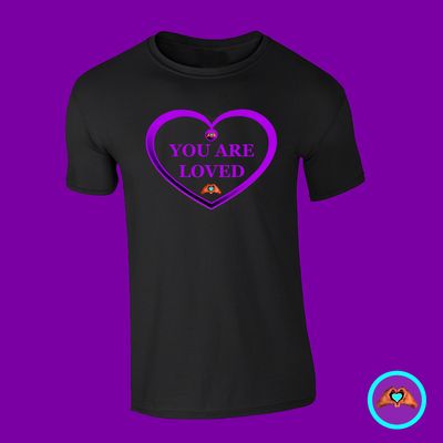 Purple “You Are Loved” Heart-Shaped T-Shirt