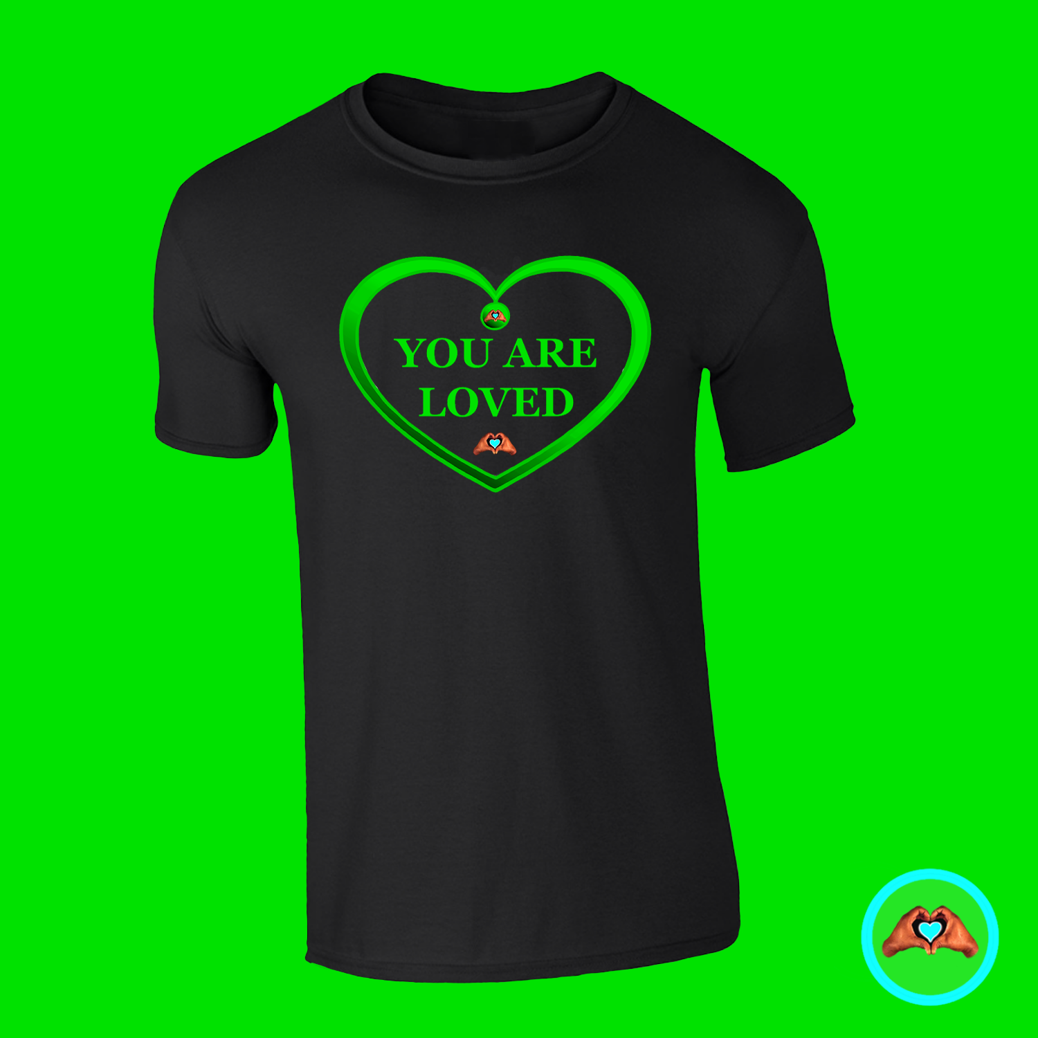 Green "You Are Loved" Heart-Shaped T-Shirt