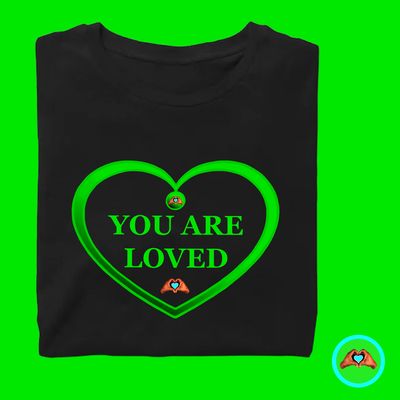 Green "You Are Loved" Heart-Shaped T-Shirt