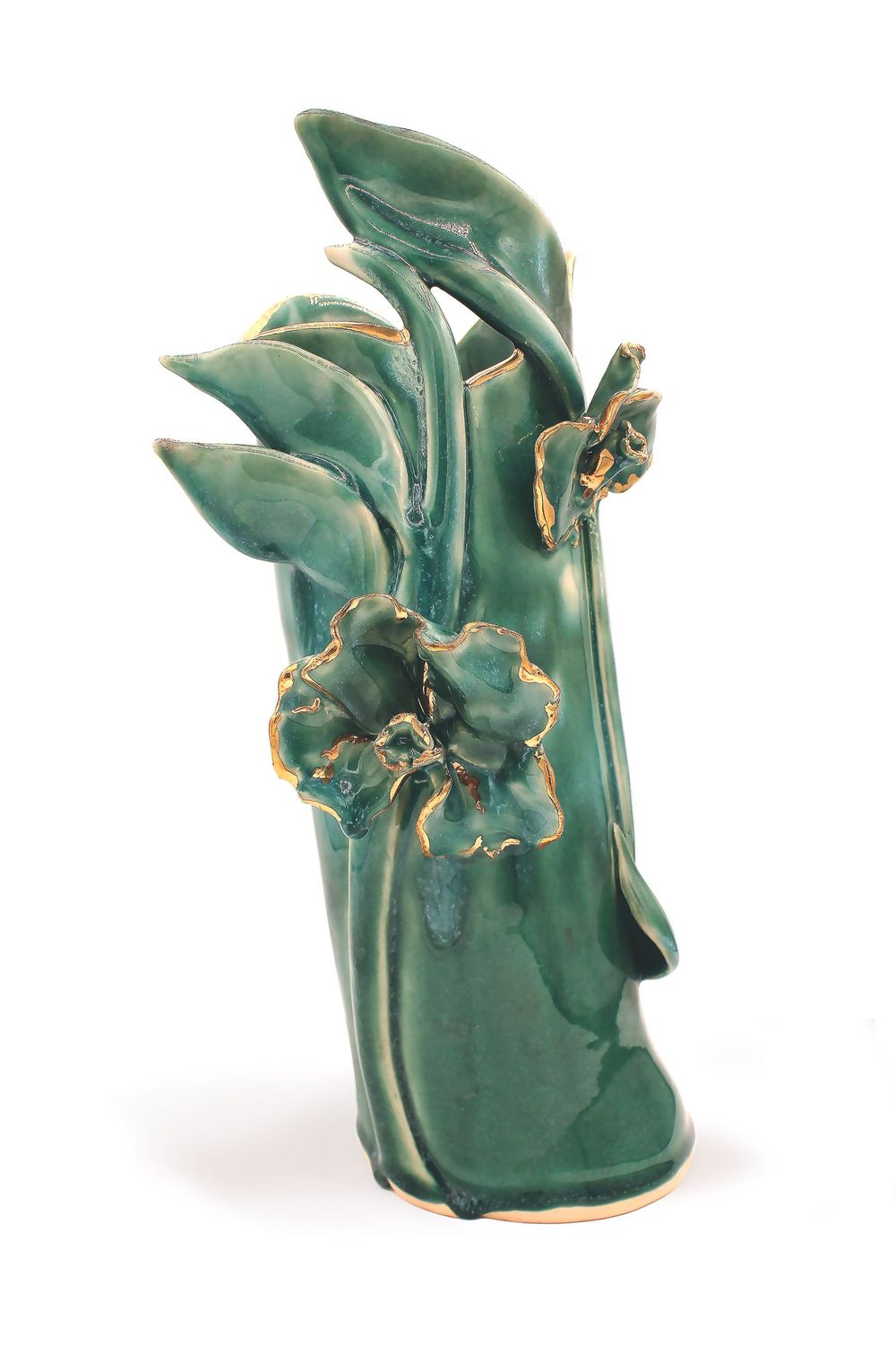 EMERALD AND GOLD FLOWERS VASE