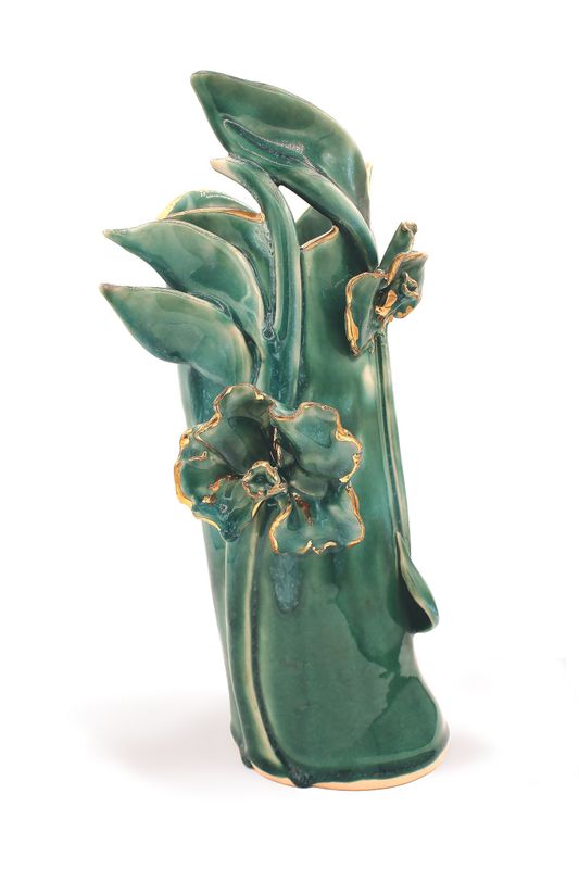 EMERALD AND GOLD FLOWERS VASE