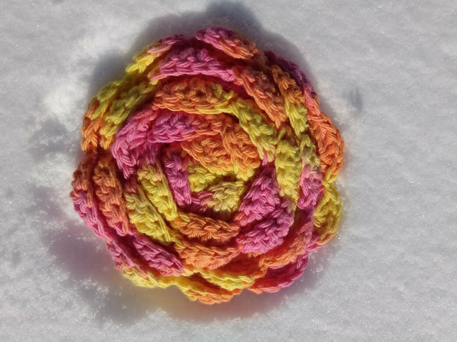 Crocheted Cotton Loofah Orange and Pink Varigated