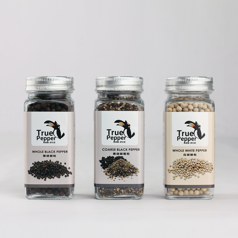 [15% OFF] 70g 白胡椒粒 及 70g 黑胡椒粒 及 70g 黑胡椒粗粒（方瓶） 70g Whole white Pepper and 70g Whole black pepper and 70g Coarse black pepper (Square bottle)