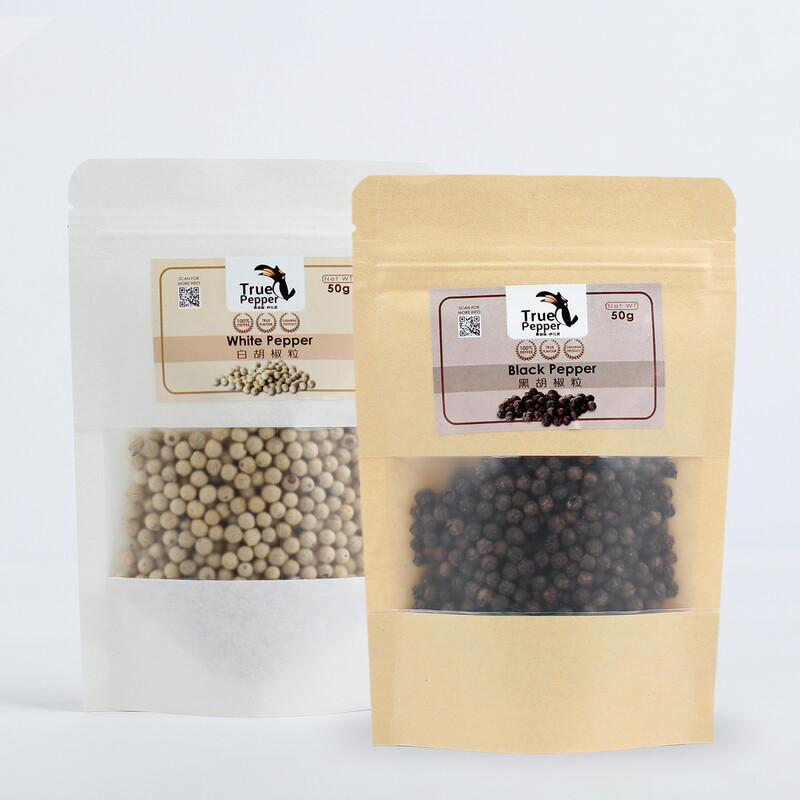 [15% OFF] 50g 白胡椒粒 和 50g 黑胡椒粒（站立式） 50g Whole white Pepper and Whole black pepper (Stand Pack)