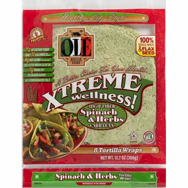 Ole Xtreme Wellness High Fiber Spinach & Herbs Tortillas