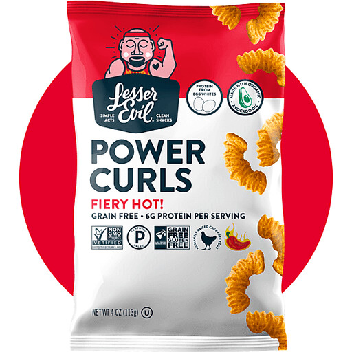 Lesser Evil Power Curls Fiery Hot! Protein from Egg Whites
