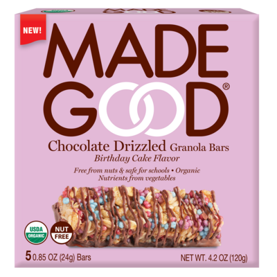 Made Good Organic Chocolate Drizzled Granola Bars Birthday Cake Flavor