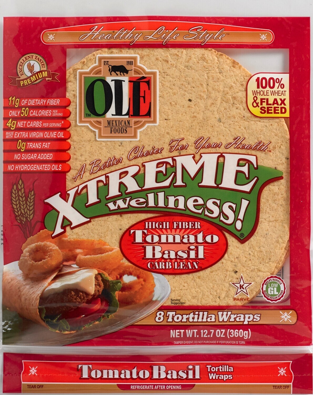 Ole Xtreme Wellness HIgh Fiber Tomato Basil Carb Lean Tortillas