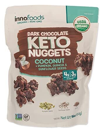 Inno Foods Dark Chocolate Keto Nuggets Coconut Pumpkin, Quinoa + Sunflower seeds