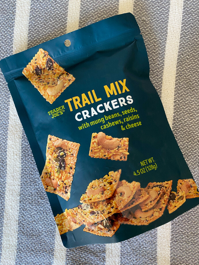 Trader Joe's Trail Mix Crackers with mung beans, seeds, cashews, raisins & cheese