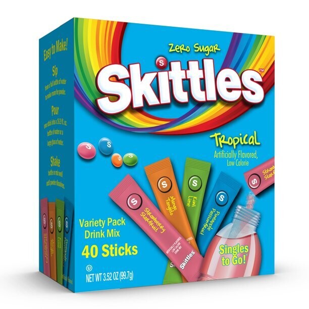 Skittles Zero Sugar Singles to Go Pack 40 Sticks Drink Mix Tropical