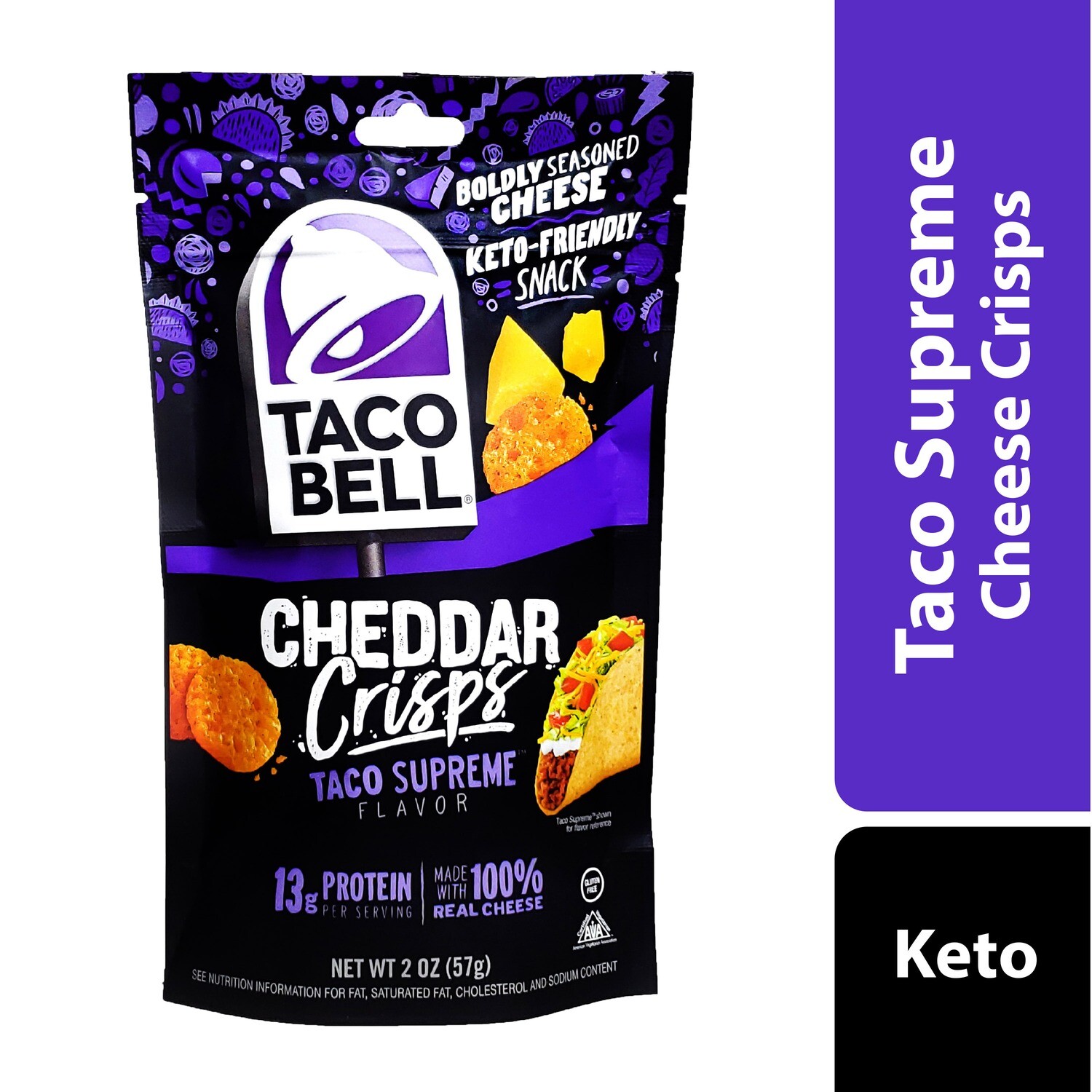 Taco Bell Cheddar Crisps taco Supreme 13g Protein