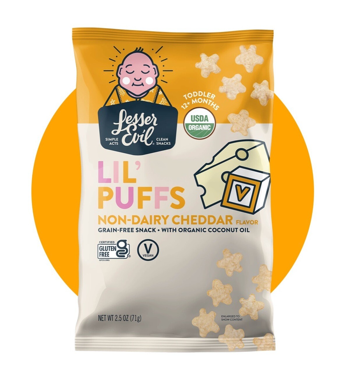 Lesser Evil Lil Puffs Toddler Non Dairy Cheddar Snack