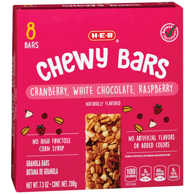 HEB Chewy Granola Bars Cranberry, White Chocolate, Raspberry 