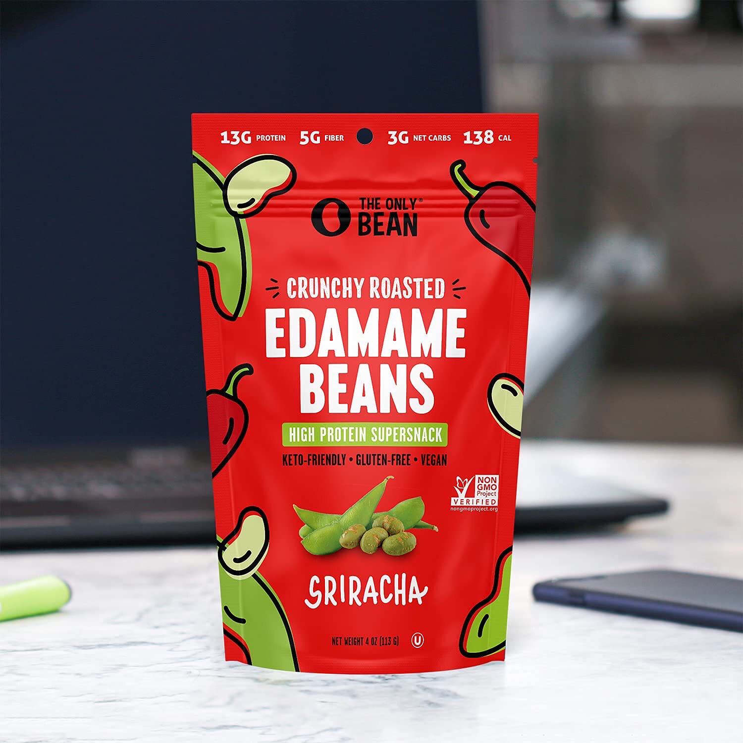 The Only Bean Crunchy Roasted Edamame Beans Sriracha High Protein Supersnack