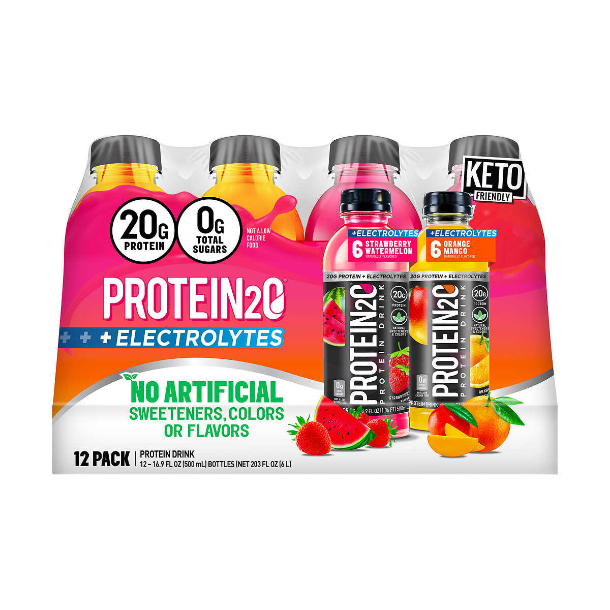 Protein2O Protein Drink + Electrolytes Strawberry Watermelon + Orange Mango 12 Pack 