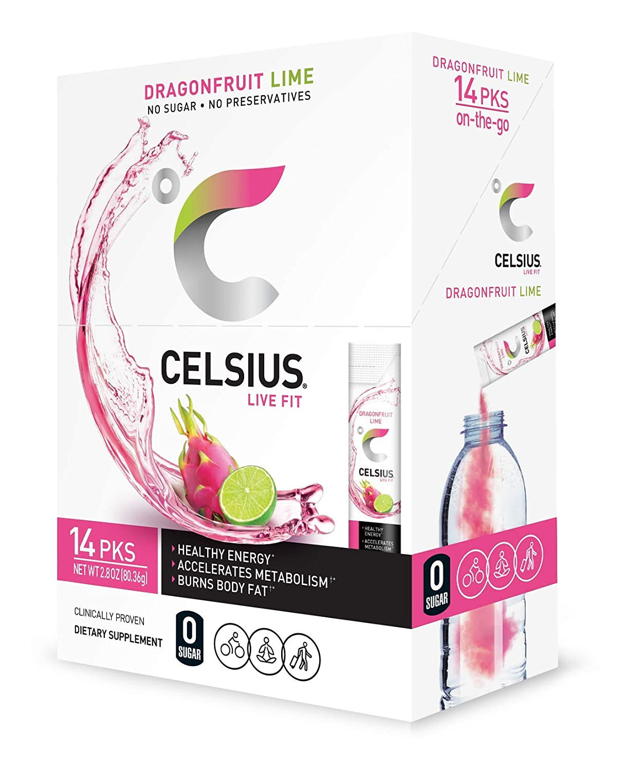 Celsius Live Fit Dragonfruit Lime No Sugar 14 Pack