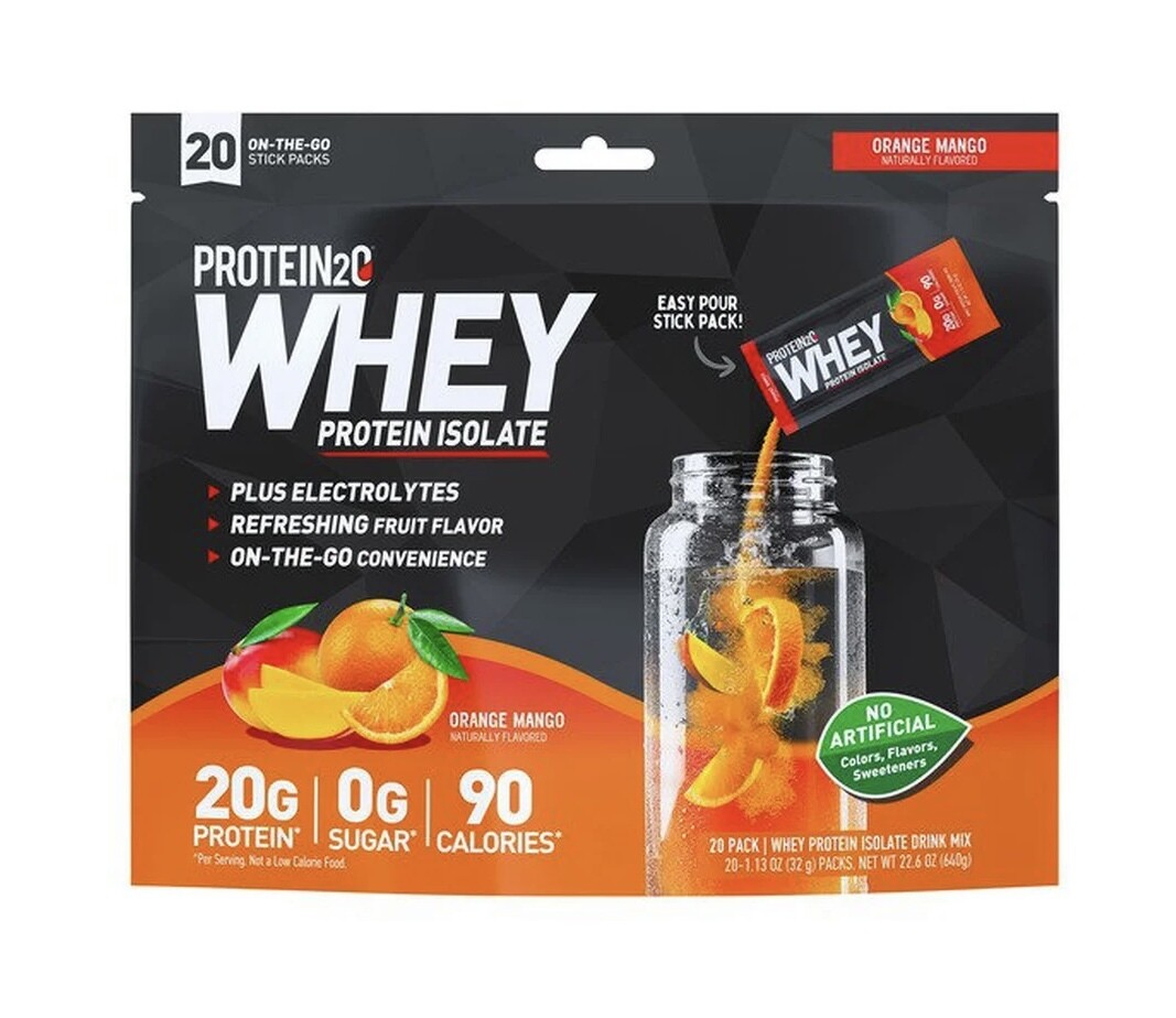 Protein2O Whey Protein Isolate plus Electrolutes 20 Pack Orange Mango On the Go