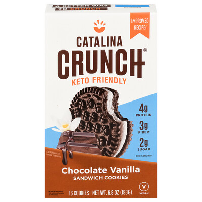 Catalina Crunch Keto Friendly Chocolate Vanilla Sandwich Cookies Vegan