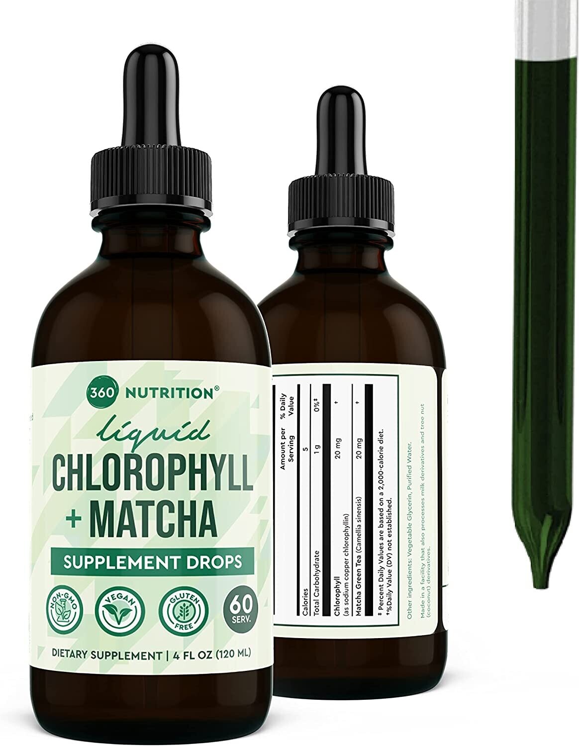 360 Nutrition Liquid Chlorophyll + Matcha Supplement Drops Vegan Gluten Free