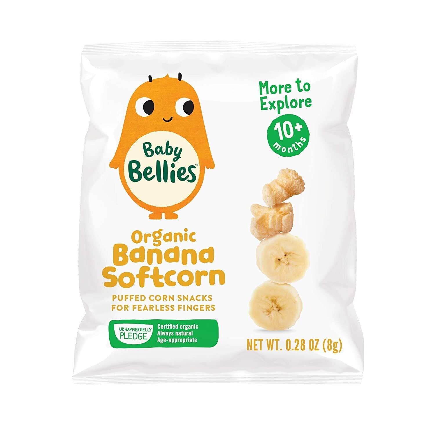 Baby Bellies Organic Banana Softcorn Puffed Corn Snacks for Fearless Fingers
