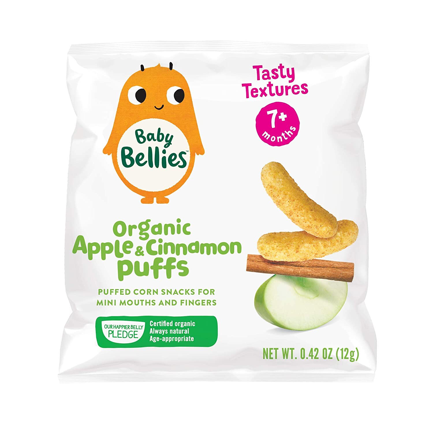 Baby Bellies Organic Apple & Cinnamon Puffed Corn Snacks for Fearless Fingers