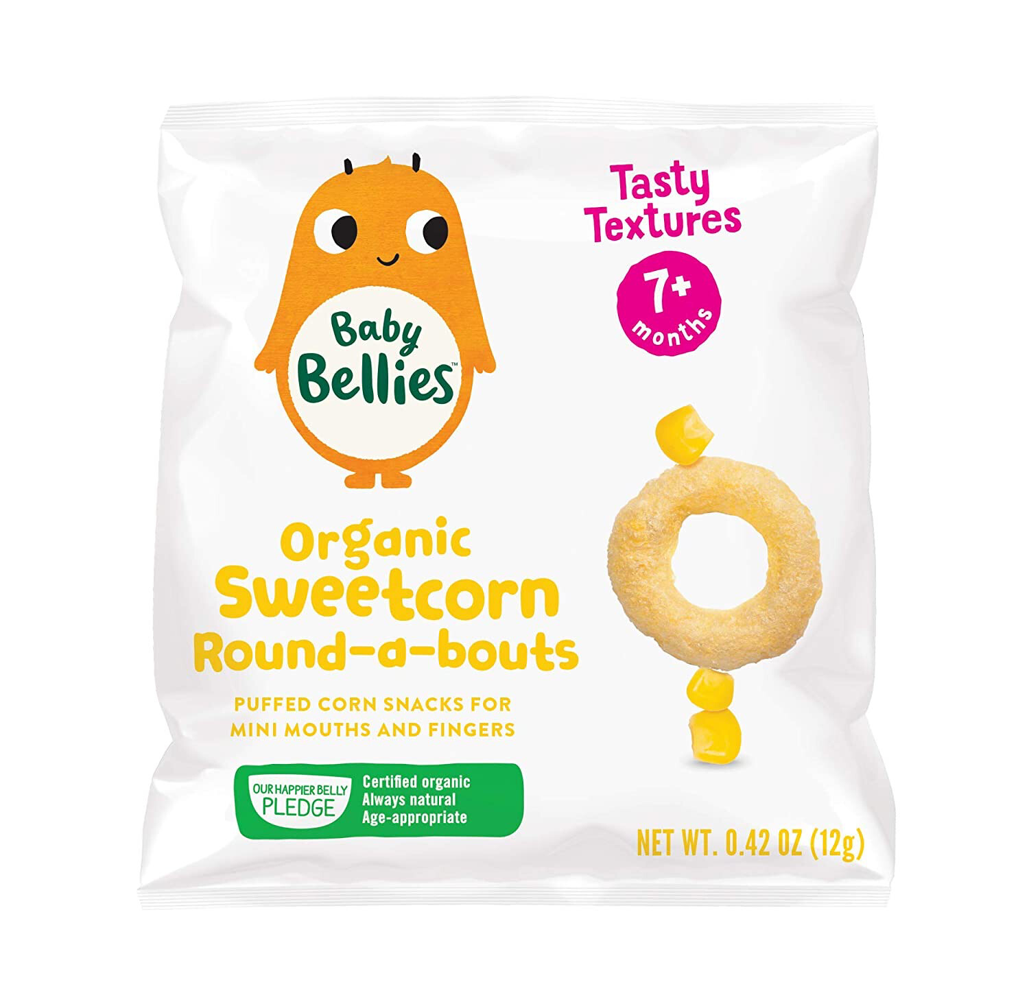 Baby Bellies Organic Sweetcorn Round-a-bouts Puffed Corn Snacks for Fearless Fingers