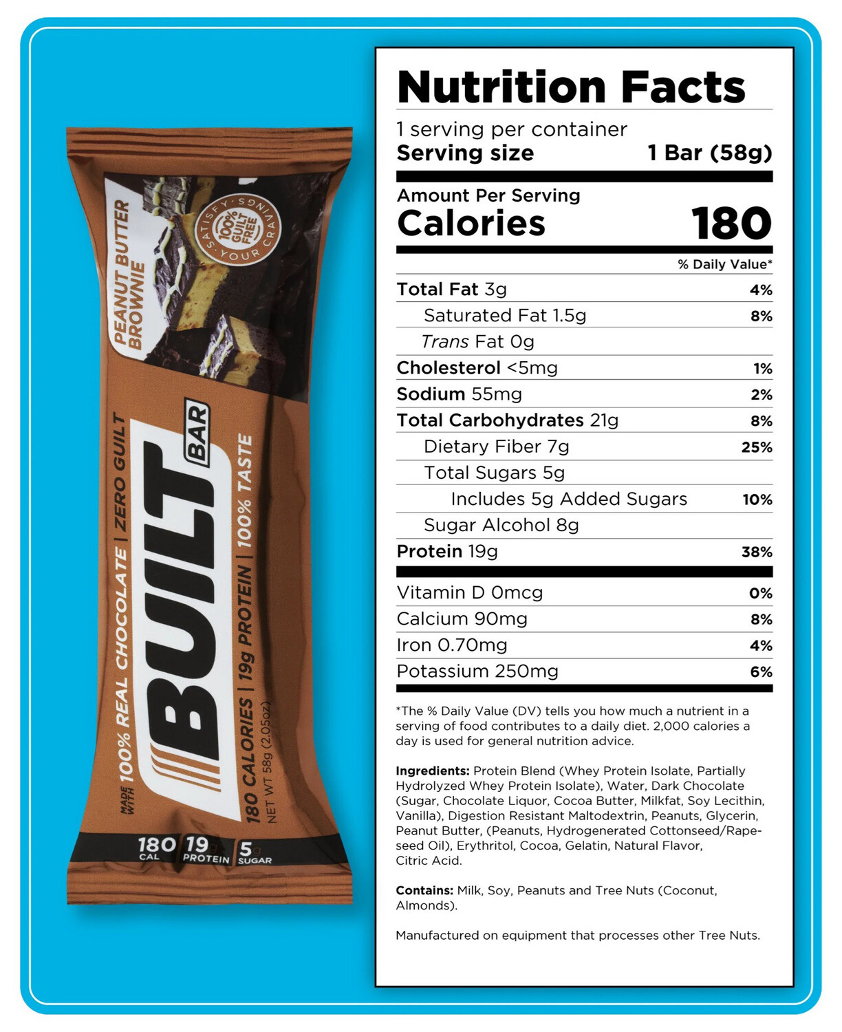 Built Bar Peanut Butter Brownie Protein Bars  12 Pack 