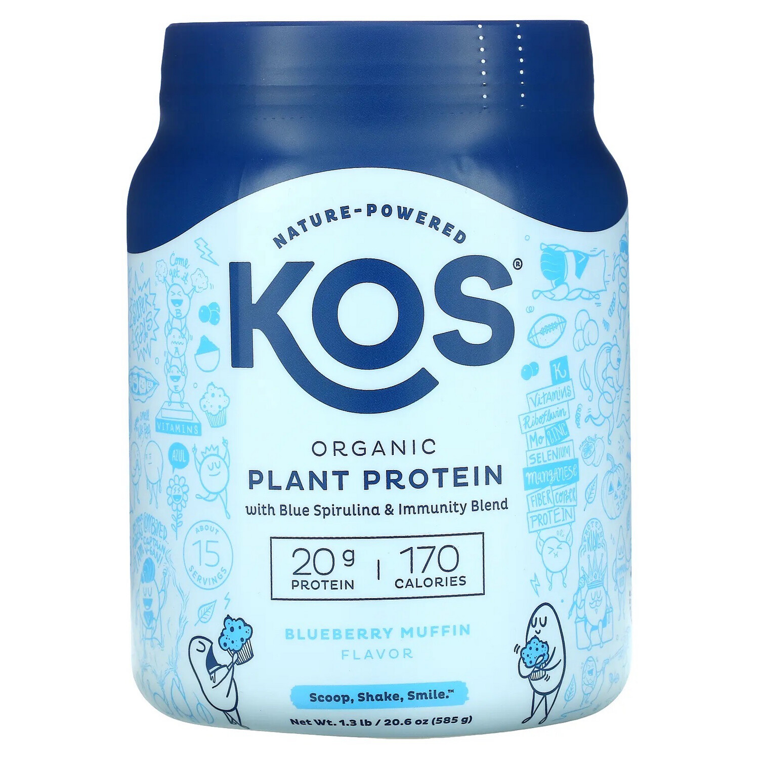 KOS Organic Plant Protein With Blue Spirulina & Immunity Blend Blueberry Muffin 