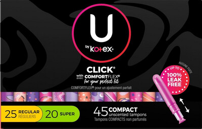 U By Kotex 45 Compact Regular+ Super Tampons 