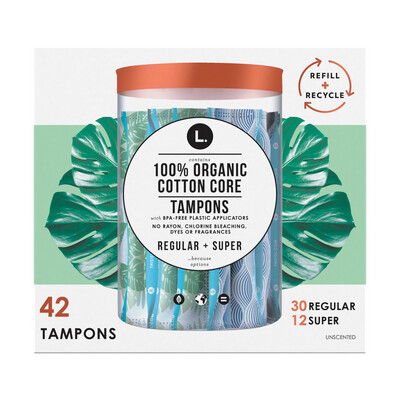 L. 100% Organic Cotton Core Tampons Regular + Super 42 Tampons
