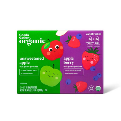 Good & Gather Organic Fruit Puree Pouches Unsweetened Apple And Apple Berry 12 Pack