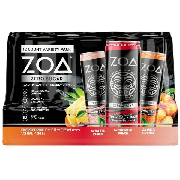 Zoa Zero Sugar Healthy Warrior Energy Drink 12 Pack