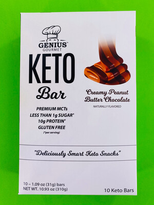 Genius Gourmet Keto Bar Creamy Peanut Butter Chocolate 10 Pack Box