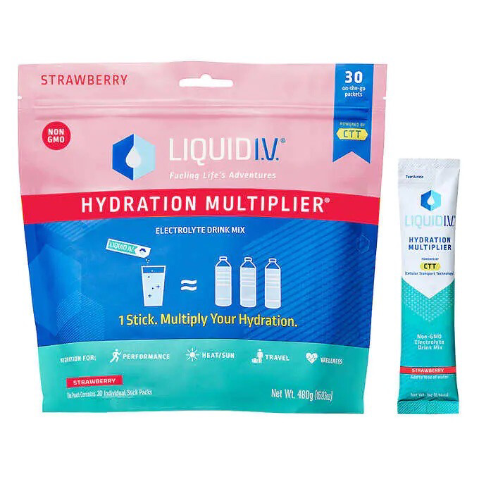 Liquid IV Hydration Multiplier Electrolyte Drink Mix Strawberry 30 on the Go 